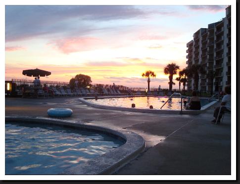 pool deck at sunset